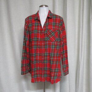 OLD NAVY soft flannel plaid red green button down tunic shirt top blouse